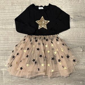 Black and Gold Star Kids Formal Dress